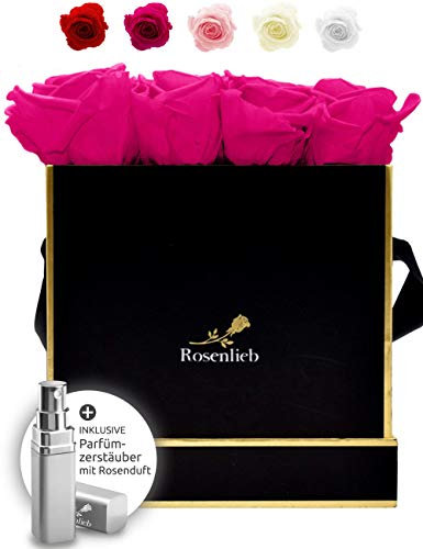 Rosenlieb Rosenbox mit 16 Infinity Rosen (3 Jahre haltbar) | Echte konservierte Blumen | Flowerbox Inklusive Grußkarte (Square Bellissima Schwarz, Pink)