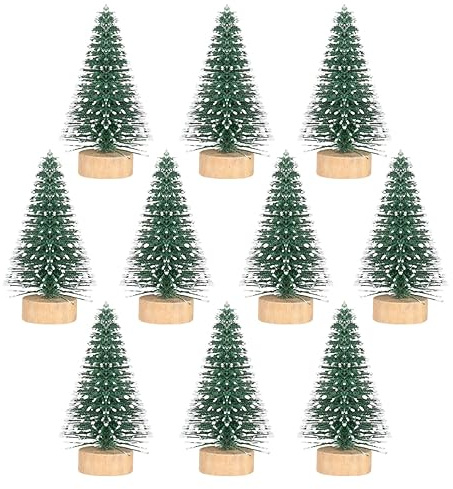 IMIKEYA 10pcs Mini Christmas Trees With Wood Base Bottle Brush Xmas Tree Ornaments Tabletop Small Sisal Snow Pine Tree for Home Holiday Party Decoration DIY Snow Landscaping Craft