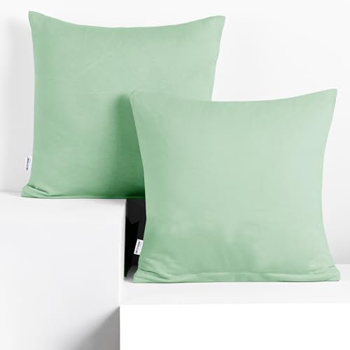 DecoKing 2 Kissenbezüge 40x40 cm Jersey 100% gekämmte Baumwolle Reißverschluss Minze Amber