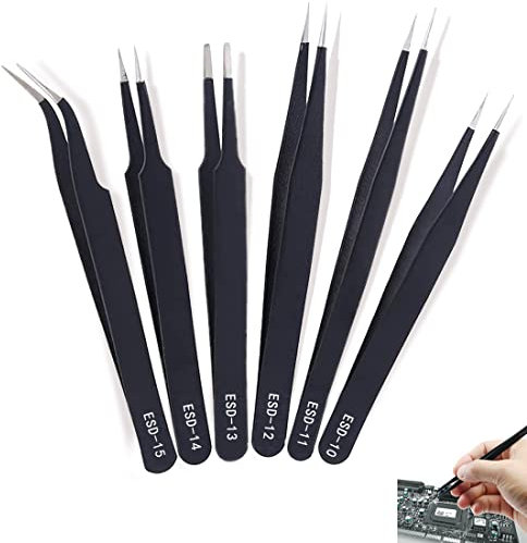 Juego De Pinzas De Precisión De 6 Piezas, Juego De Pinzas De Acero Inoxidable Multifunción, Antiestático, Que Se Utilizan Para Electrónica, Joyería, Artesanías, Trabajos De Laboratorio
