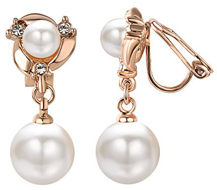 Vissen Boucle d'oreille Pendante Clips Femme Perles de culture blanche Plaqué or Zircone cubique Bijoux ideal Cadeau