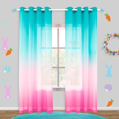 KOUFALL Kinder-Vorhänge, 213 cm Länge, für Mädchen, Aquamarin und Rosa, Schlafzimmerdekoration für Mädchenzimmer, Wohnzimmer