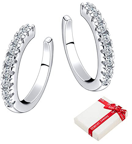925 Sterling Silber Ear Cuff Ohrklemme Ohrringe Set für Damen Frauen,Verstellbar Glitzer Zirkonia Earcuffs CZ Pflastern Ohr Manschette Clips Kleine Creolen Modeschmuck Geschenk Weihnachten Geburtstag