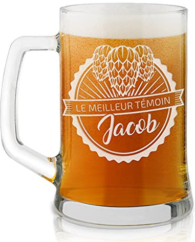 Maverton Chope à Bière Gravée de 50 cl – Verre à Bière personnalisé avec Anse - Cadeau temoin mariage pour les Amateurs de Bière – Cadeau personnalisé pour chaque homme - témoin