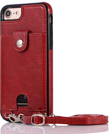 Cell Phone Purse Crossbody Case for iPhone 7, Leather Crossbody Phone Wallet Case Adjustable Shoulder Strap with Card Holder,Red