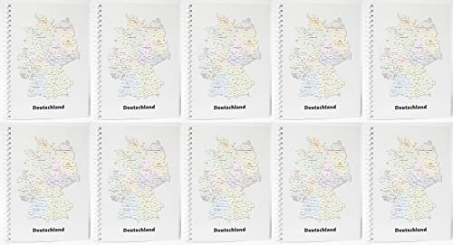 10x ADINA Collegeblock Kollegblock A4 80 Blatt 90g/qm Premium liniert mit Doppelrand Lin27 (Deutschlandkarte)