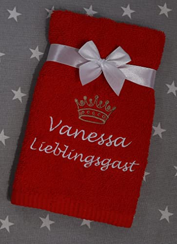 ★ Handtuch mit Namen und Motiv Bestickt ★ Duchtuch ★ Geschenk ★ Badetuch ★ 500 g/m2 ★ (30 x 50 cm, Rot)
