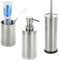 Relaxdays Set Baño Accesorios, 3 Piezas Acero Inoxidable, Vaso, Dispensador Jabón, Portaescobilla WC, Plateado