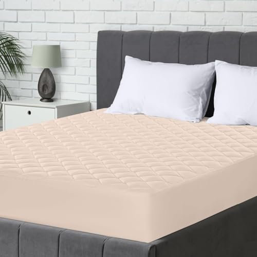 Utopia Bedding Gesteppter Matratzenschoner 140 x 200 cm, Spannmatratzenauflage, Tiefe Tasche Matratzenbezug dehnt Sich bis zu 30 cm (Beige)
