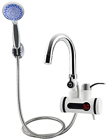 Grifo De Calentador De Agua Eléctrico Para Ducha, Calentador De Agua Instantáneo De 220 V Con Pantalla LED Digital, Grifo De Baño, Grifo De Cocina Con Cabezal De Ducha, 3000Q,Lateral bend