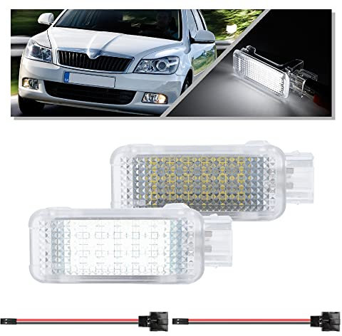NSLUMO LED-Türinnenbeleuchtung für Sko.da Fabia Octavia Roomster Superb Rapid Kodiaq 2 Stück weiß Fußraum Handschuhfach Kofferraum Gepäckbeleuchtung