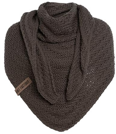 KNIT FACTORY - Dreiecksschal Sally - Damen Strickschal mit Wolle - Grob gestrickten Schal - Hochwertige Qualität - XXL Schal - 220x85 cm - Taupe