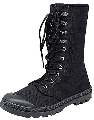 ANUFER Hombre Moda Mitad de la Pantorrilla Botas de Desierto Con Cordones Al Aire Libre Zapatos de Lona Negro SN0711112 EU42