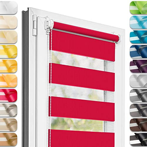 Estika Doppelrollo Klemmfix ohne Bohren - 72 cm x 120 cm - Himbeermousse - 27 Stofffarben, Tag und Nacht Duo Rollo, Rollos für Fenster ohne Bohren, Fenster Sichtschutz (72 cm Stoffbreite)