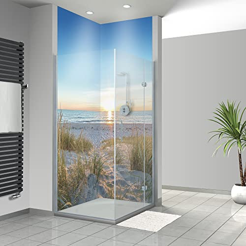WANDFREUDE individuelle Duschrückwand Aluverbundplatte auf Maß (2 Stück - Küste - Premium Brillant Lack) – Dusche Wandverkleidung Duschwandverkleidung Duschrückwände