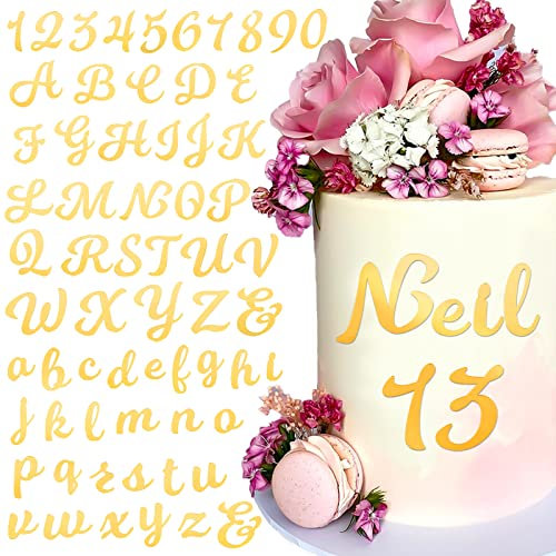 BETESSIN 64Pcs Torten Deko Gold Acryl 2 Sets Buchstaben Deko Torte 10Pcs Zahlen Gold Kuchen Deko Geburtstag A-Z Großbuchstaben Kleinbuchstaben Tortenaufsatz Set für Hochzeit Jubiläum Party Feier