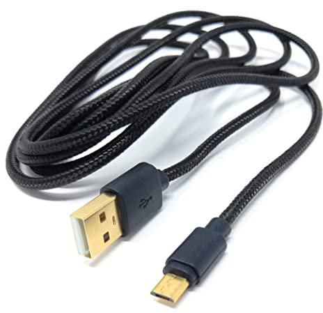 DRUT 2m Micro USB to USB 2.0 Fast Charger Braided Cable 24AWG, A-Male to Micro B Gold Connectors Lead 6.5ft Black