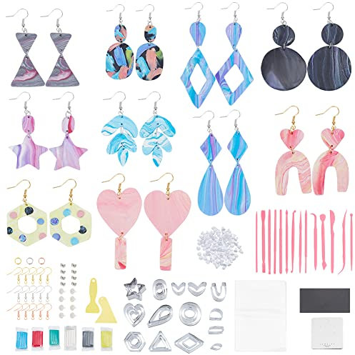 WEBEEDY 283-teiliges Polymer Ohrring Making Kit - Ausstechformen Set Mit 30 Ausstechern, 6 Farben Ton, 30 Ohrring Haken für DIY Schmuck