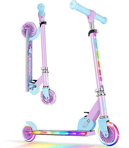 BELEEV V2 Roller Kinder Scooter 6 Jahre, Upgrade mit LED Leuchtenden Rädern, Lenksäule und Deck, Höhenverstellbar, Hinterradbremse, Faltbare Scooter Kinder 4 Jahre Mädchen Jungen, für 3-12 Jahren