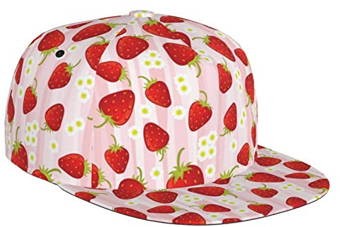 FJAUOQ Erdbeer-Baseballkappe, verstellbar, flache Krempe, Sommer, niedliche Erdbeer-Baseballmützen für Damen, Herren, Teenager, Erdbeer-h001, One size