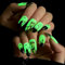 Yatinkim 24PCS Almond Halloween Long Fake Nails Press on Nail Artificial Tips Fluorescent Glow at Night Green Matte French Funny Easter Party