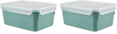 Emsa N10130 Clip & Close Color Edition Frischhaltedose | 2,2 Liter | 100% auslaufsicher/hygienisch | BPA-frei | spülmaschinen-, mikrowellen- und gefriergeeignet| Puder Grün (Packung mit 2)