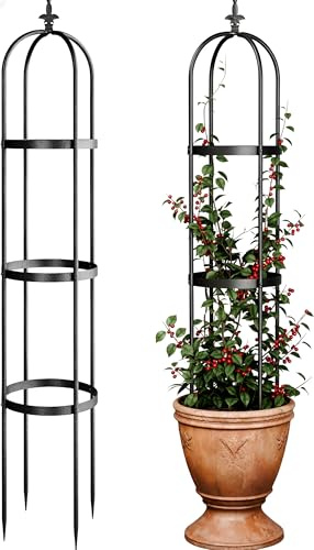 Idzo Treillis obélisque 100% métal pour Plantes grimpantes d'extérieur 1,8 m à 182,9 cm, Treillis de Jardin Noir Robuste pour Vigne grimpante avec revêtement en Pierre, 1 pièce