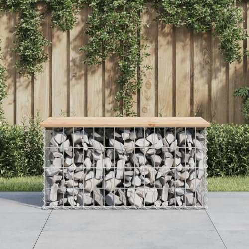TANZEM Gartenbank aus Gabionen 83x44x42 cm Massivholz Kiefer, Terrassenmöbel, Wetterfeste Bank, Outdoor Bank, Parkbank, Garten Banken, Deko Bank, Gartenmöbel - 834356