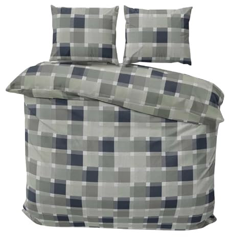 Class Home Collection Bettwäsche 200x200 Baumwolle Bettwäsche-Sets, Bettbezug 200 x 200 und Kissenbezug 80x80 - Weiche, Atmungsaktive Baumwoll Bettwäsche mit Reißverschluss Mare Grün