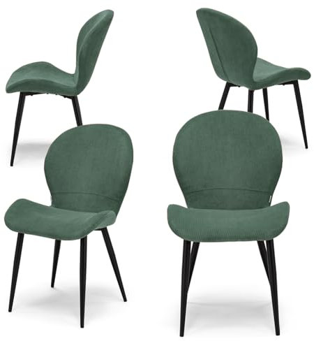 REDÒKASA Set 4 sedie imbottite per sala da pranzo AISHA, design moderno, gambe coniche robuste in metallo, rivestimento in tessuto idrorepellente morbido al tatto (4, Verde Petrolio, 44x41.5x85)