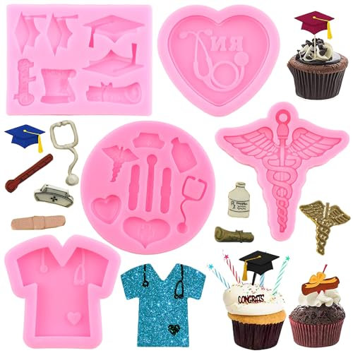 RFGHAC Fondantformen für Krankenschwestern, Doktoren, Doktor, medizinische Silikonform für Kuchendekoration, Cupcake-Topper, Süßigkeiten, Schokolade, Gummipaste, Polymerton, 5 Stück