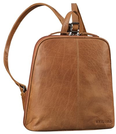 STILORD Calla Lederrucksack Damen Klein Elegant Rucksack Frauen City Daypack Backpack Modern Ledertasche Kleiner Tagesrucksack 10-11 Zoll Tabletrucksack Echtleder Farbe:Tropica - braun