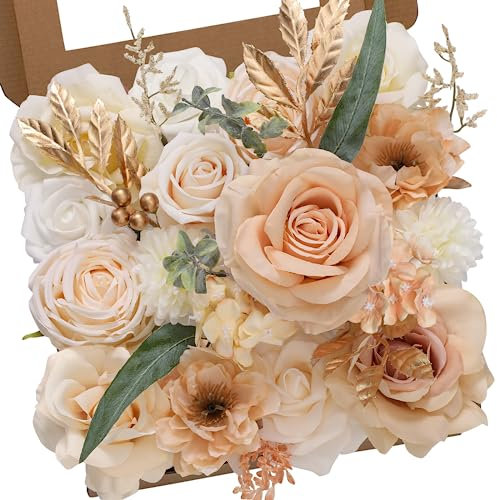 Serwalin Fleurs artificielles bohèmes de champagne pour bouquets de mariage, centres de table, arrangements floraux, décoration de fête (feuille de champagne)