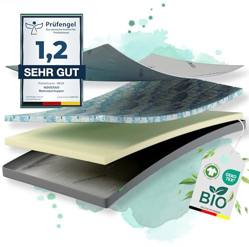 nøvera® Gel Topper 140x200cm Premium | Hohes RG 50 | H2/H3 | 7-Zonen Matratzentopper 140x200cm - Hochwertige Bio-Baumwolle | 7cm Matratzenauflage 140x200 | Matratzen Topper 140x200 Mattress.Topper