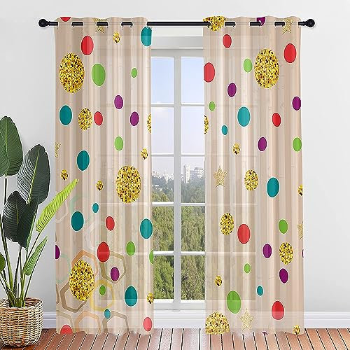 Surwin Gardinen mit Ösen, 2 Stück Vorhänge, Modern Transparent Vorhänge Wohnzimmer Polyester Gardinen Küche Fenster Wohnzimmer Schlafzimmer (Bunte Punkte,140x213cm)