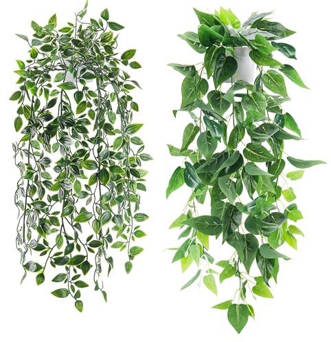 Der Rose Lot de 2 fausses plantes artificielles à suspendre en pot pour chambre, salle de bain, étagère murale, décoration d'intérieur