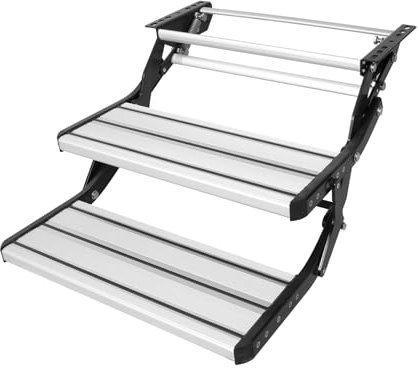 VEVOR Marchepieds pour Camping-Cars 2 Marches, Escabeau de Caravane Rétractable Pliable, Charge 199,58 kg, en Alu et Acier Épaissi, Antidérapant pour Entrée et Sortie en Toute Sécurité, pour Remorque
