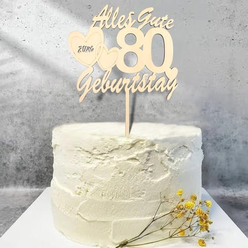 DazzJoy Holz Tortendeko 80. Geburtstag für Frau und Mann - Alles Gute zum 80. Cake Topper - Happy Birthday Kuchendeko für 80 Jahre