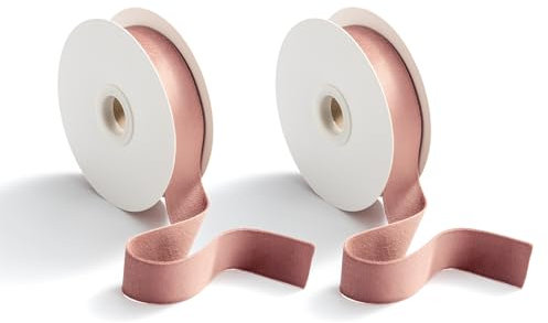 CHUQING Geschenkband Rosa,Samtband Altrosa,Schleifenband Samt Dekoband Stoffband Velvet, 25 mm x 9 m,2 Rollen