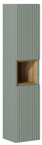 Lomadox Badezimmer Hochschrank mit Regaleinsatz, grün mit Eiche