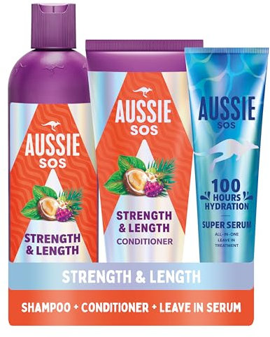 Aussie Strength And Length Shampoo and Conditioner Set, Hydrates And Strengthens Long, Weak Hair, Nourishes Fragile Hair To Help Prevent Split Ends And Breakage From Styling Damage
