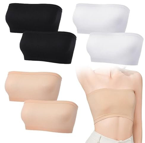 UILYNIU 6 Piezas Sujetadores Elásticos sin Tirantes Tubo de Sujetador Bandeau Tops de Tubo sin Costuras sin Relleno para Mujer Bandeau Top Strapless Bra (Negro, Beige, Blanco, A)