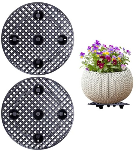 UILYNIU 2 Pieces Plant Level Pot Elevator, 20 cm / 8 Inch Plant Flower Pot Stand Heavy Duty Plant Holder, Round Potted Pallets Flower Pot Risers for Indoor Outdoor Garden Deck Planting Support (Black)