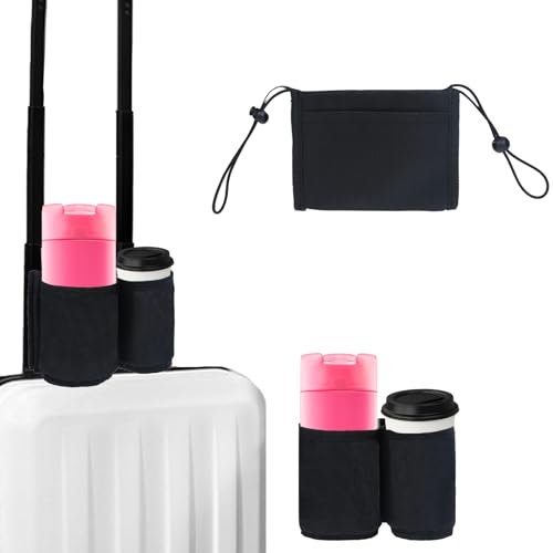 Molain Luggage Cup Holder, Free Hand Drink Holder Bag for Suitcase, Universal Suitcase Cup Holder, Drink Carrier Luggage Mounted Beverage Caddy for Travelers Flight Attendants Travel Must Haves(Black)