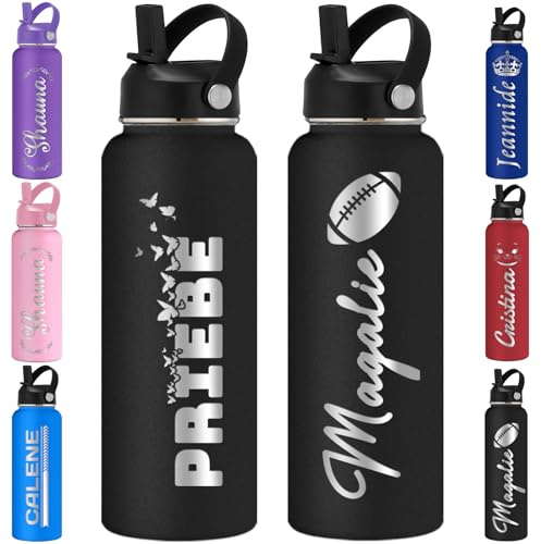 Personalisierte Trinkflasche Kinder Individuelle Wasserflasche Personalisierbar mit Namen, Edelstahl, isolierte Flaschen, Strohhalm-Deckel, graviert, 354 ml, 532 ml, 700 ml, 950 ml, 1150 ml