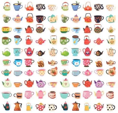 100uds Pegatinas Tazas Té, Pegatinas para Fiestas Té Regalos para Fiestas té Decoraciones Fiestas té Pegatinas para té para Niños Niñas Adolescentes Decoración para Fiestas