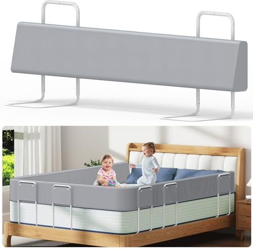 Kidsgigglz Barandilla Cama Niño, 150cm Barrera Cama Bebe, Barrera de Cama para Bebé, Protección contra Caídas, Altura Ajustable, Barandilla Protectora de Cama deformables para Niños y Bebés, Gris