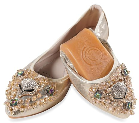 YOUNIFIZ Women's Ballet Flats Foldable Casual Sparkly Jewels Wedding Ballerina Shoes Comfort Slip on Walking Dolly Shoes