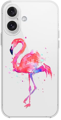 FancyCase Schutzhülle für iPhone 16, 15,5 cm (6,1 Zoll), für Damen und Mädchen, schönes rosa Flamingo-Design, Tiermuster, flexible TPU-Schutzhülle, transparent (rosa Flamingo)