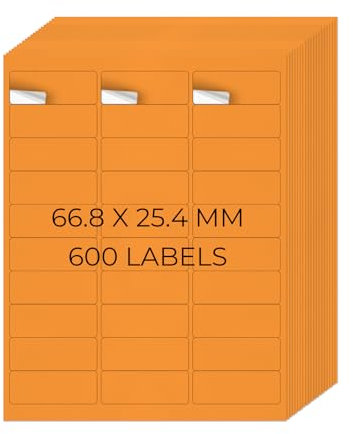 YIKIADA Neon Orange Universal Etiketten 66,8 × 25,4 MM Vinyl Selbstklebend Ablösbar Blanko Aufkleber Bedruckbar Namenaufkleber Büro Adressetiketten für Tintenstrahl- und Laserdruckern 600 Stück